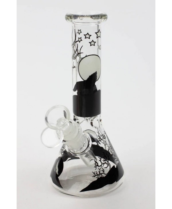 Glow in the Dark 7.5" Beaker Glass Water Bong Wolf