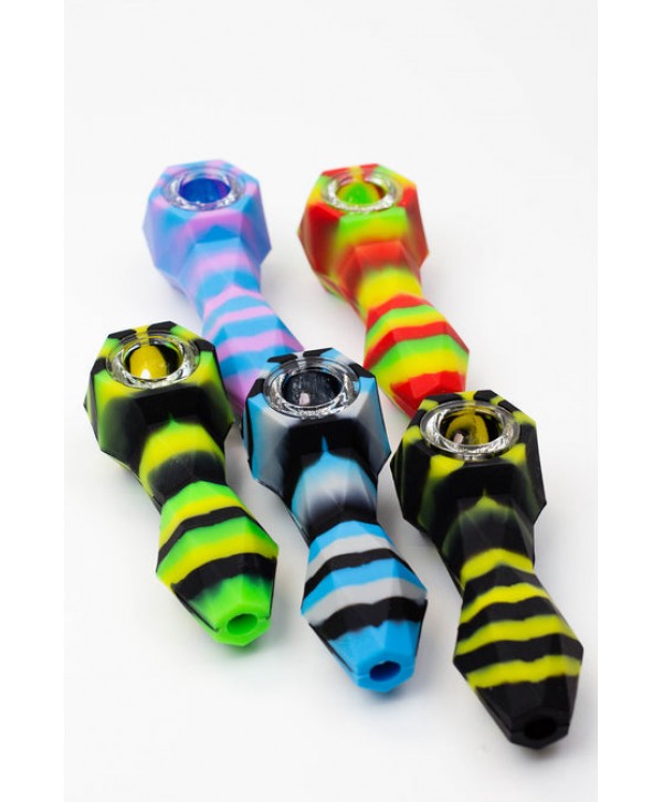 Multi Coloured Silicone Hand Pipe with Glass Bowl