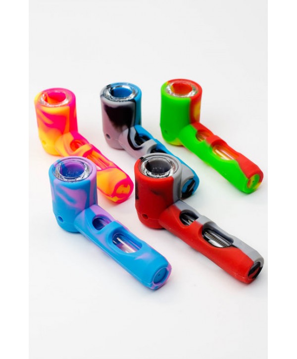 Multi Coloured Silicone Hand Pipe with Glass Bowl and Tube