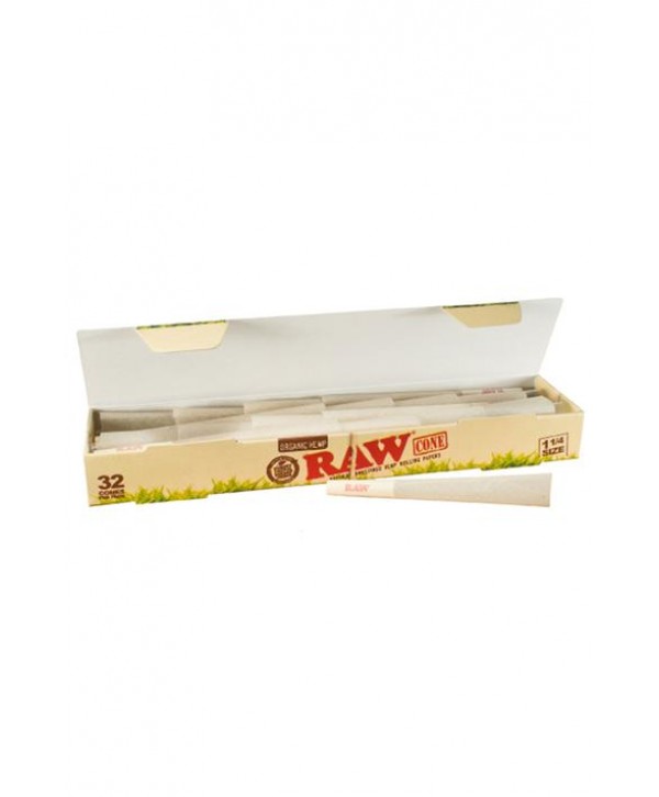 RAW Organic Hemp Pre-Rolled 1 1/4 Single Pack Cones - 32 Pcs