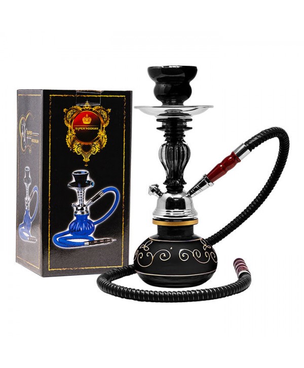 Floral Design Black 11" Glass Hookah