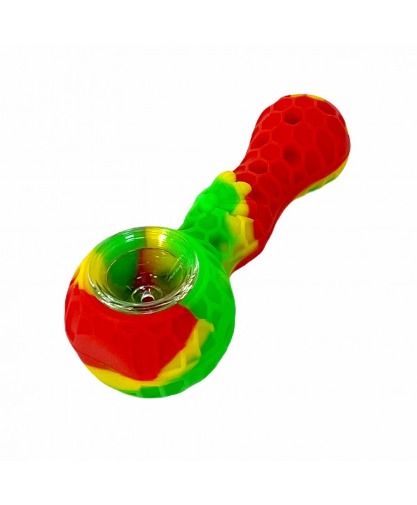 Honey Bee 4" Silicone Hand Pipe with Glass Bowl and Tool