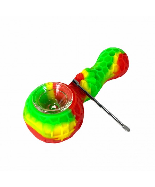 Honey Bee 4" Silicone Hand Pipe with Glass Bowl and Tool