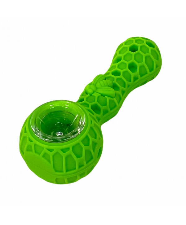 Honey Bee 4" Silicone Hand Pipe with Glass Bowl and Tool