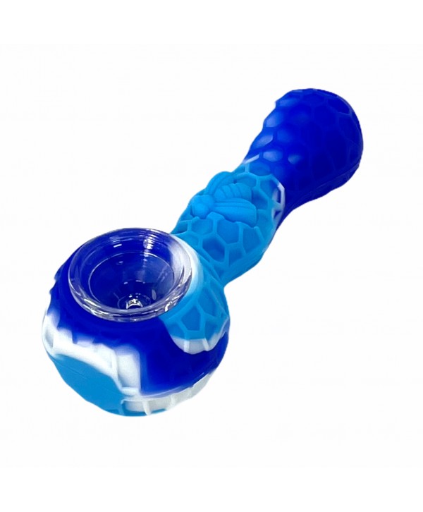 Honey Bee 4" Silicone Hand Pipe with Glass Bowl and Tool