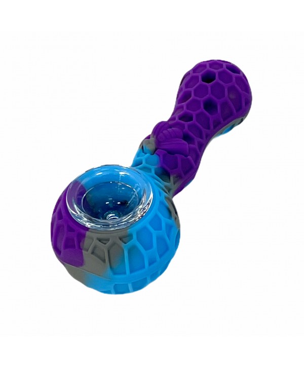 Honey Bee 4" Silicone Hand Pipe with Glass Bowl and Tool
