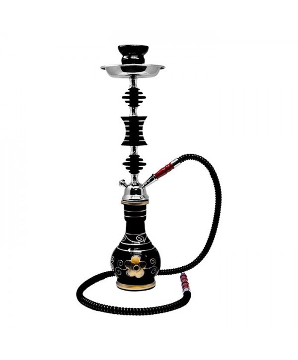 22" Hookah Flower Printed Black Glass Base