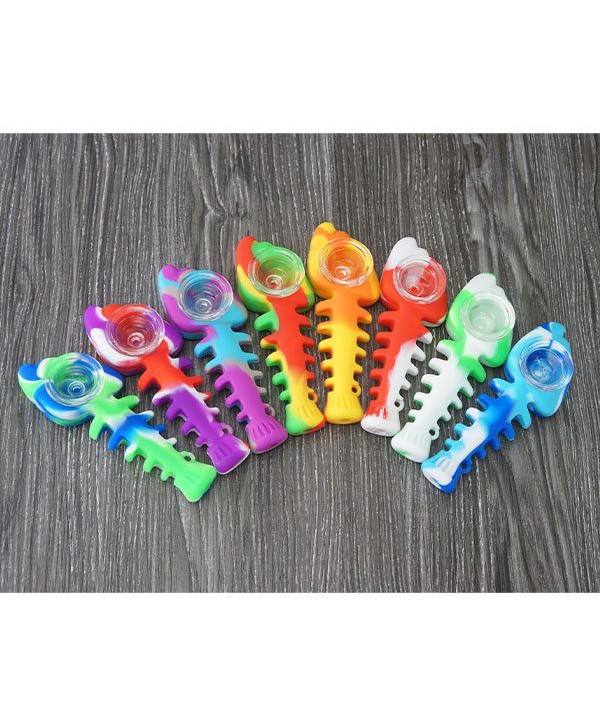 Fish Bone Silicone Pipe with Glass Bowl